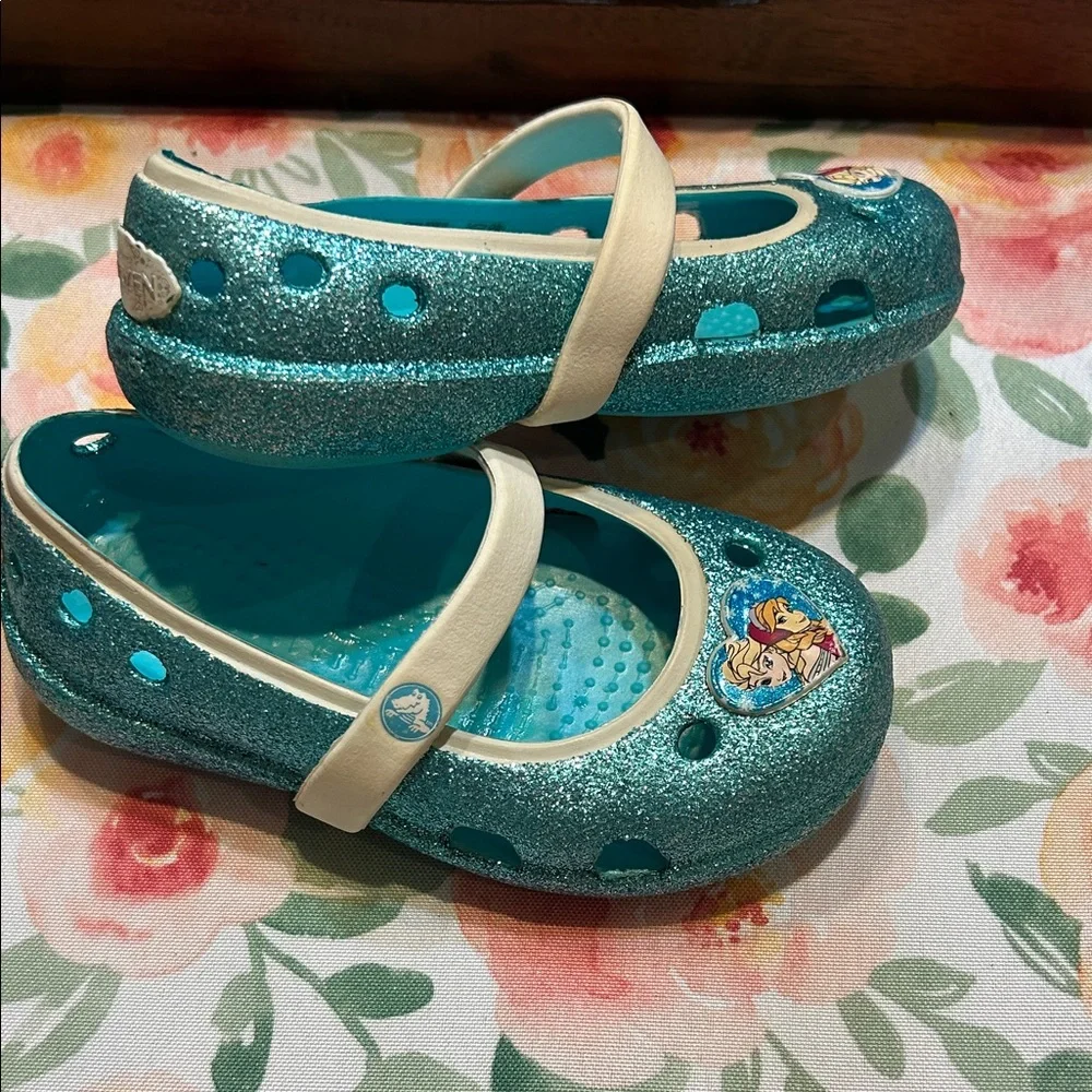 Crocs Keely Mary Jane Frozen Kids  Glitter Blue Sparkle Anna Elsa Disney C6